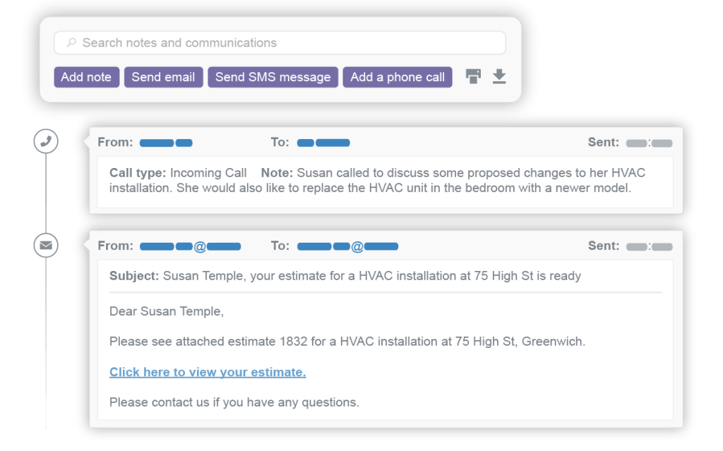 customer relationship management system with past communications