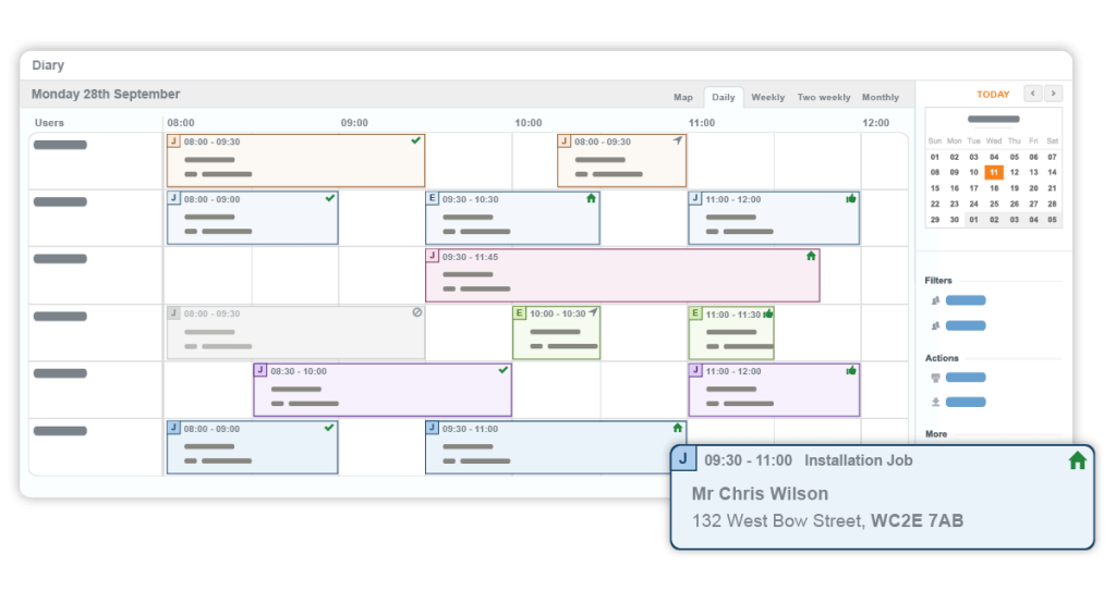 Diary scheduling view