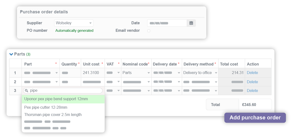 Creating a purchase order