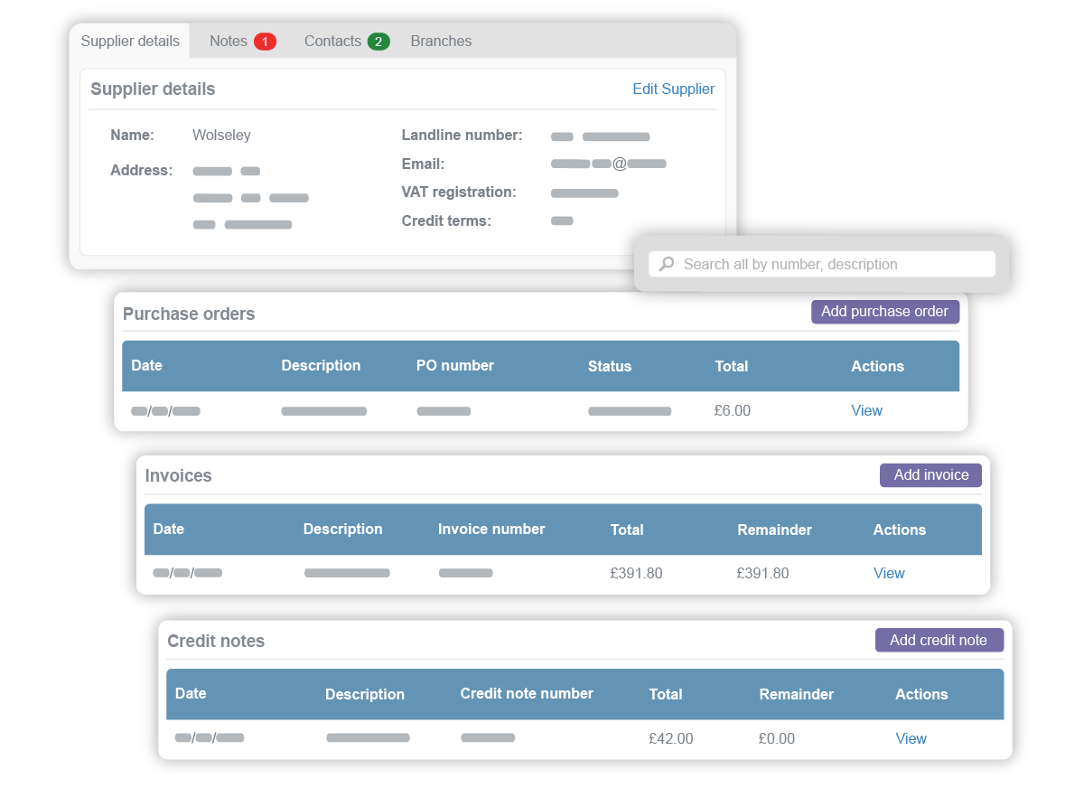 Supplier management screen