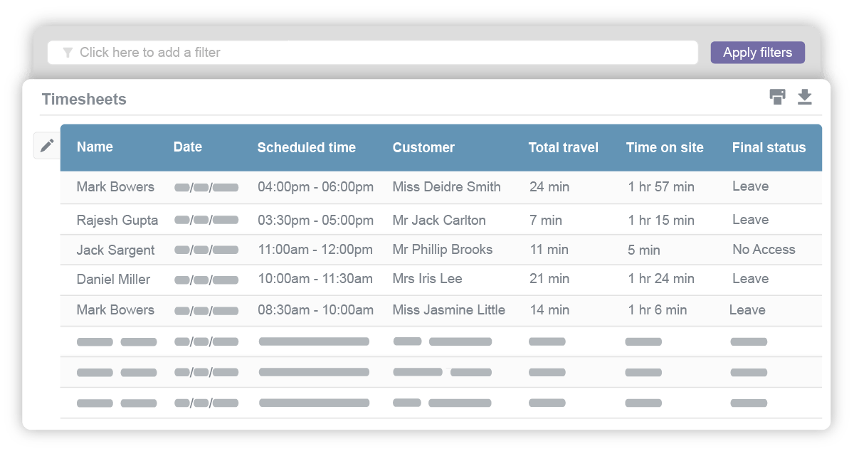 Timesheet management software desktop view