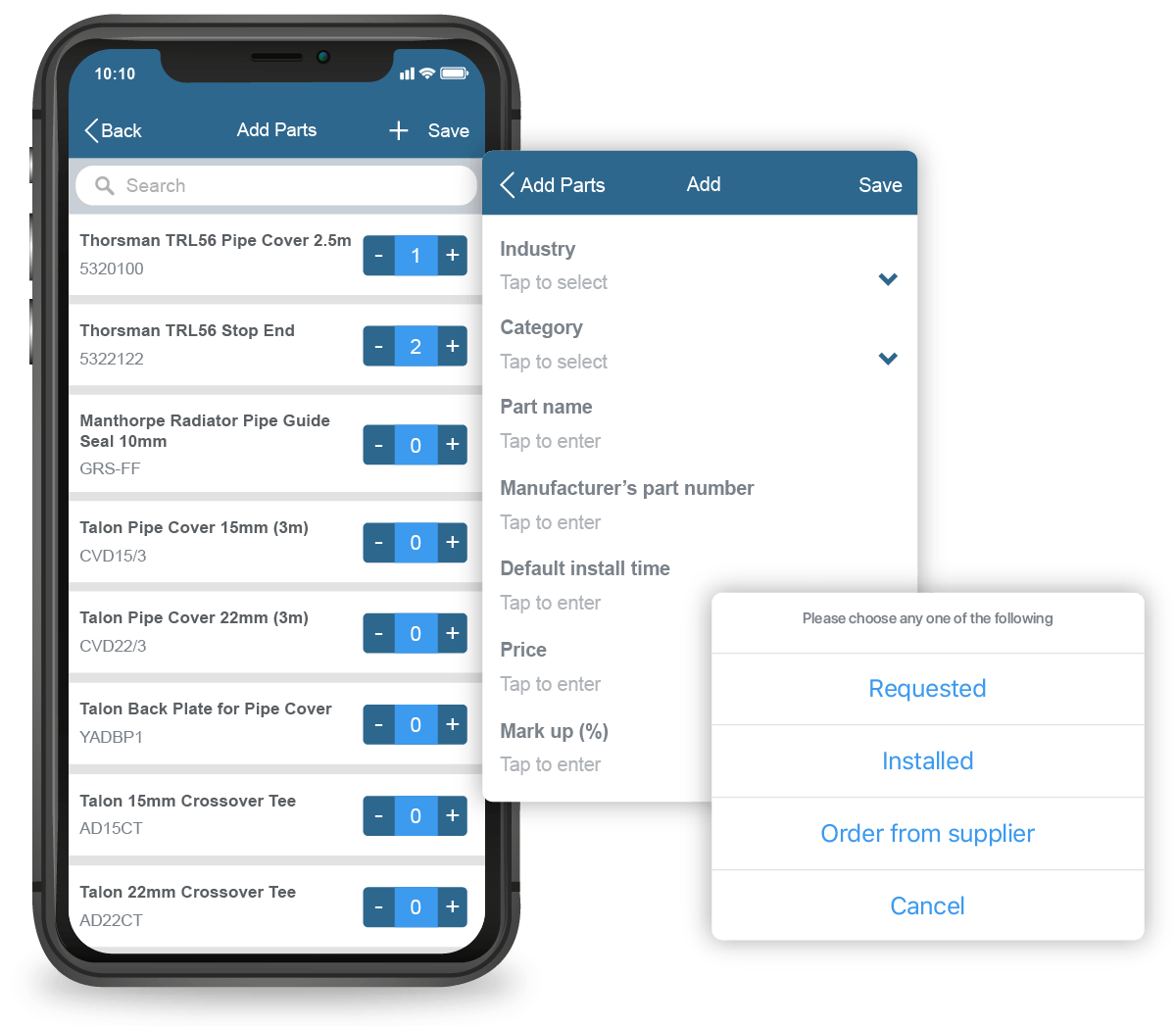 Parts management through Commusoft app