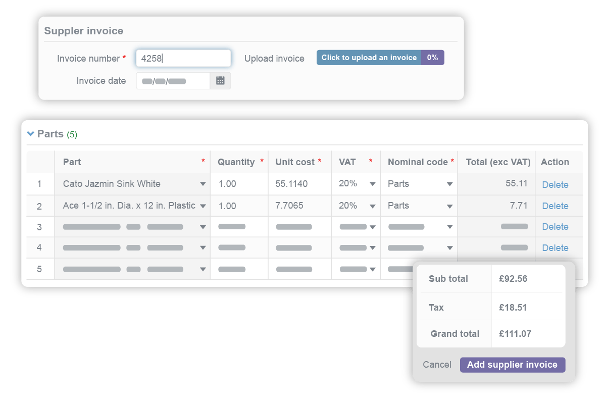 Supplier invoice in Commusoft