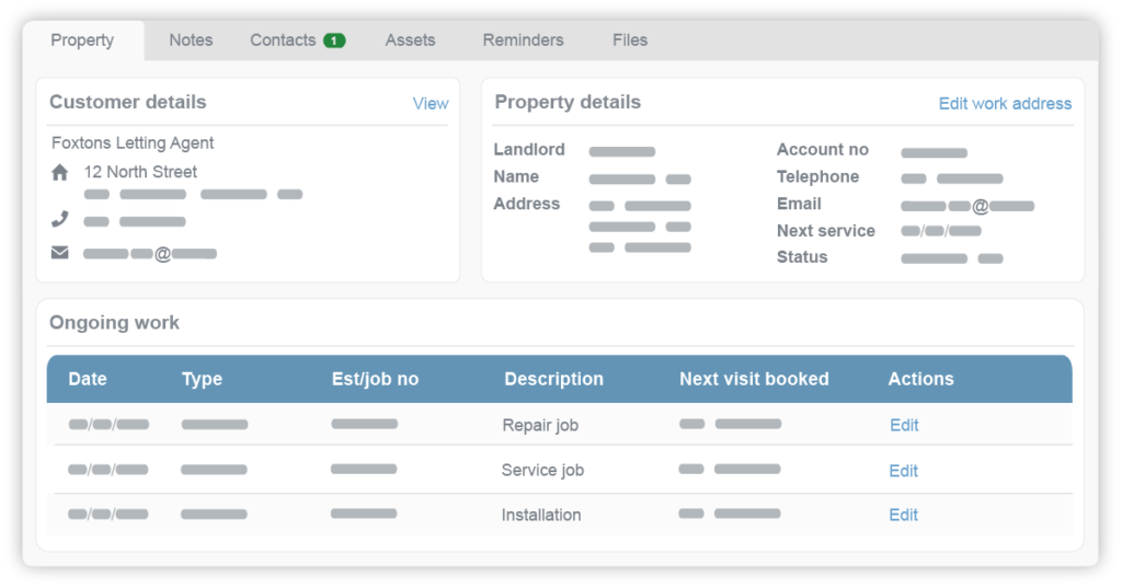 customer relationship management system with customer account records