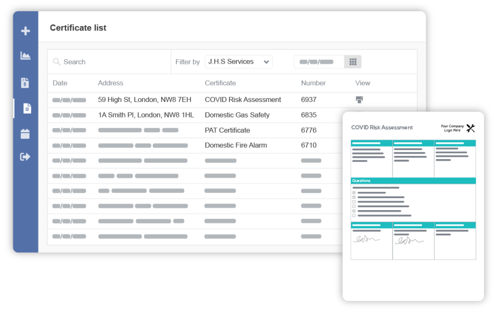 Customer portal certificates list