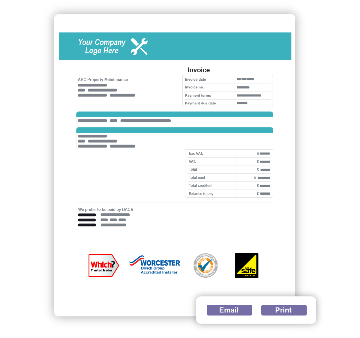 PDF invoice from Commusoft