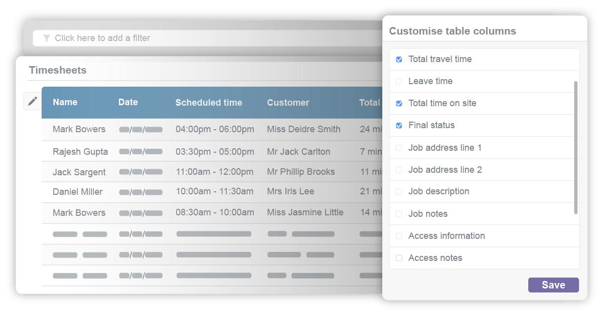 Customise reporting columns