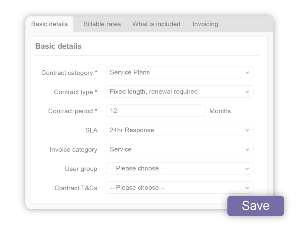 Service contract setup