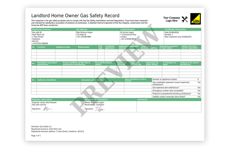 Gas certificate example and preview