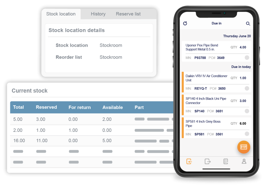 purchase orders, stock, and mobile app inventory management overview