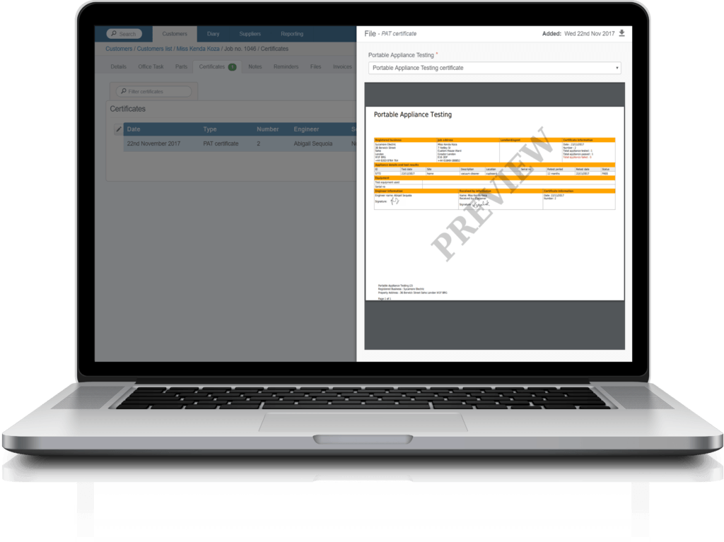 commusoft's pat testing certificate software