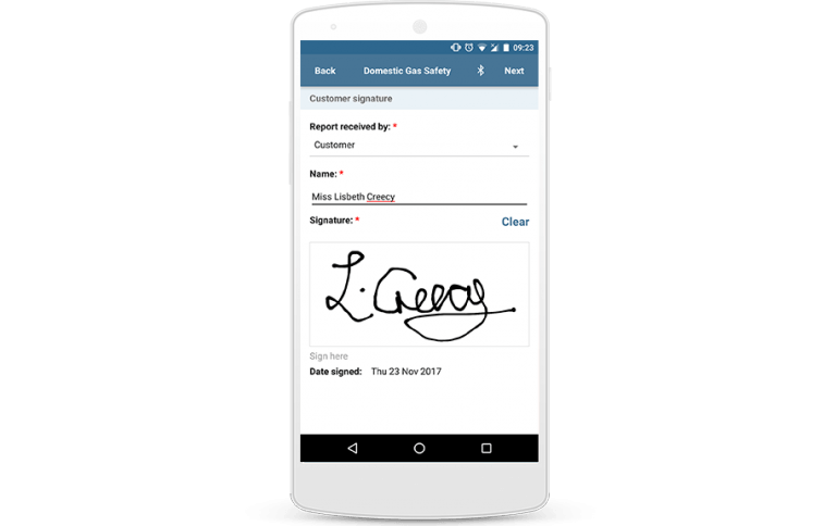 customer signature on gas engineer mobile app