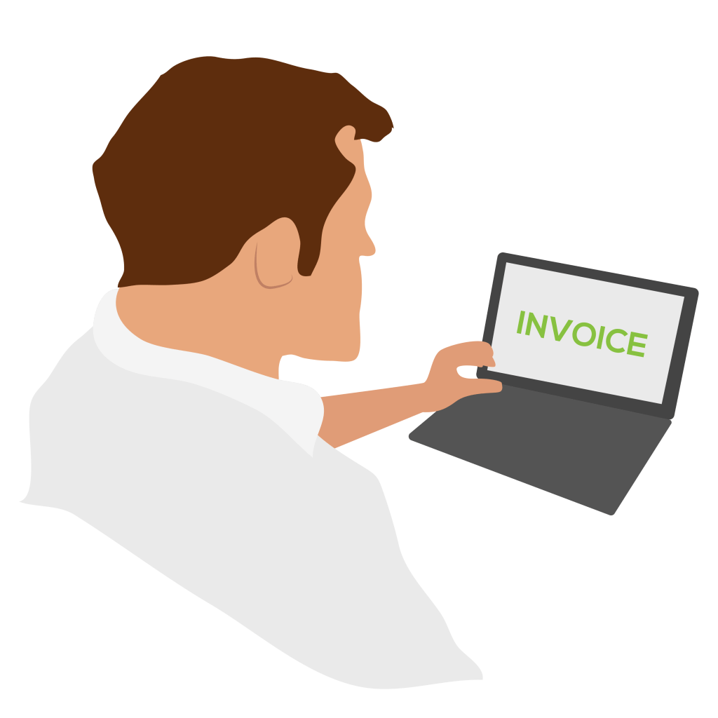 Customer paying invoice at a laptop