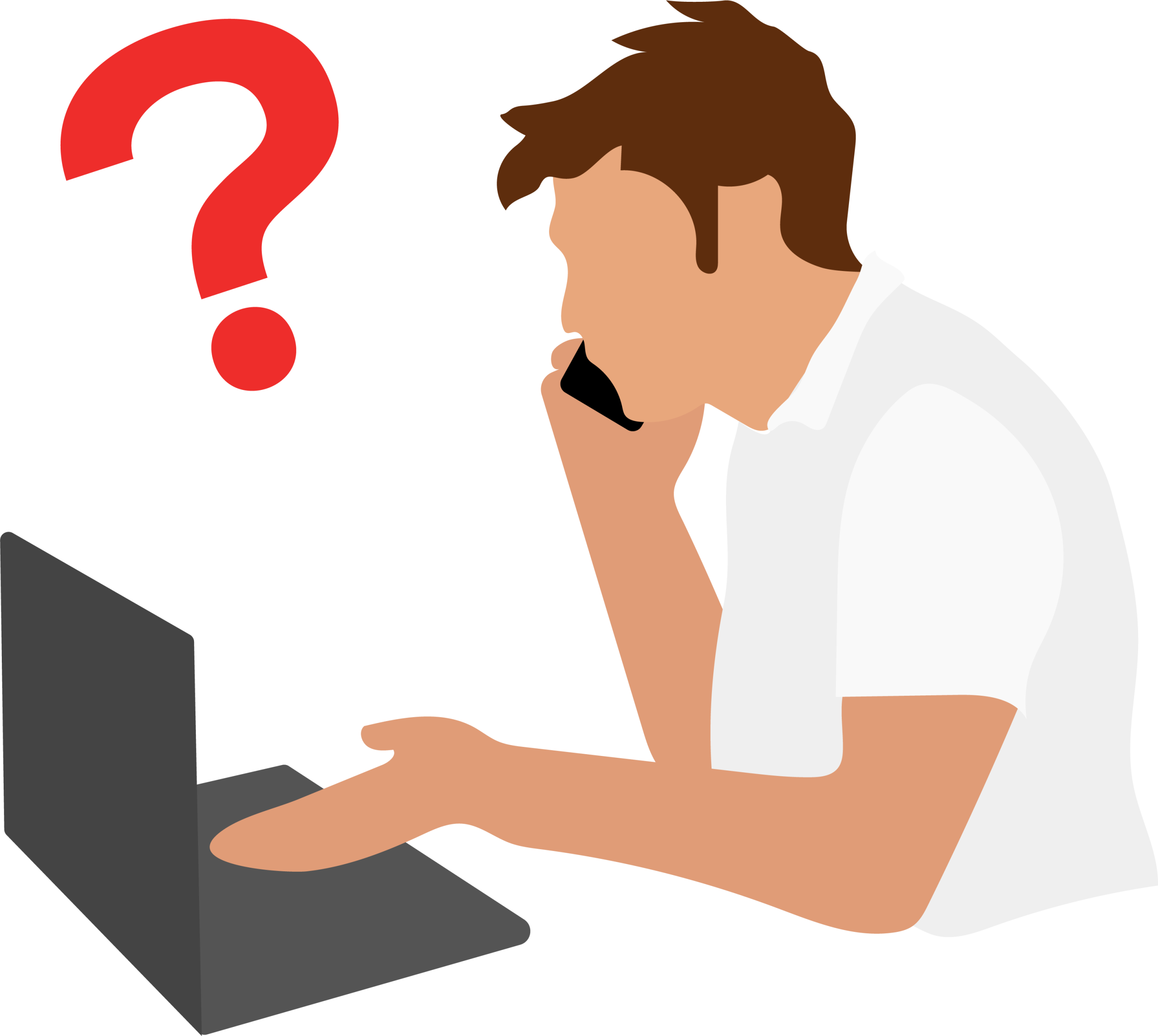 Customer looking confused after getting bad news, looking at laptop