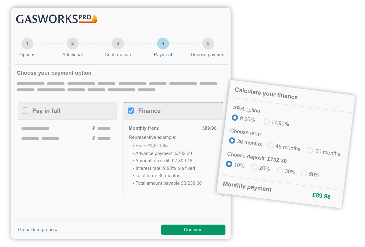 Allow customers to select an amend their financing otpions