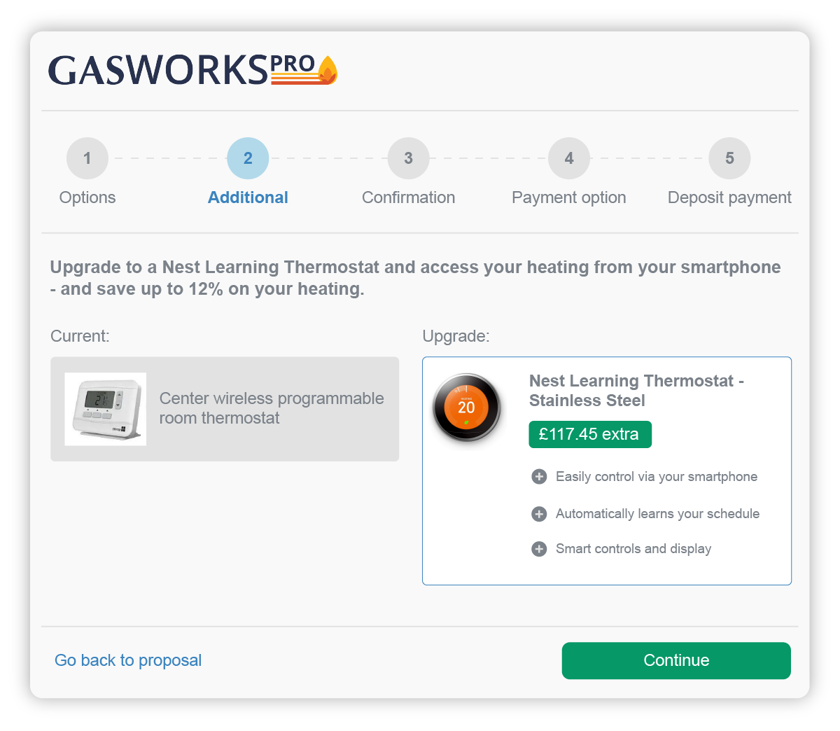 Proposal portal presenting upsell options to customers