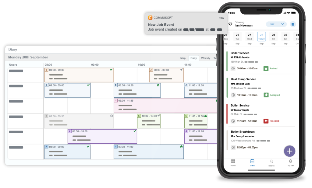 Commusoft diary management software with mobile app